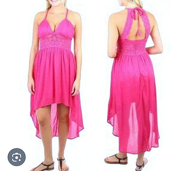 Jolie & Joy Hi Low Halter Dress Embroidery Embellishments Bra Insert Pink Medium - Picture 1 of 10